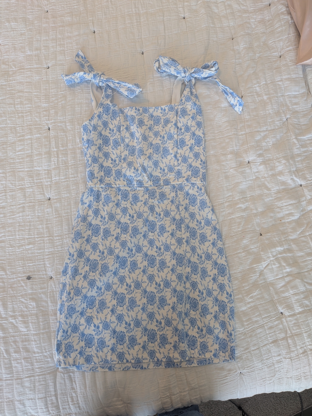 Trixxi White Dress with Light Blue Floral Print